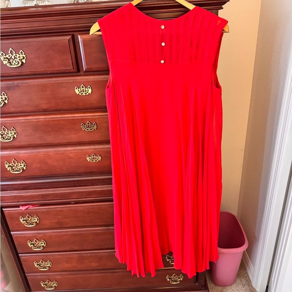 Vintage Red Pleated Sleeveless Midi Sundress Sz 8